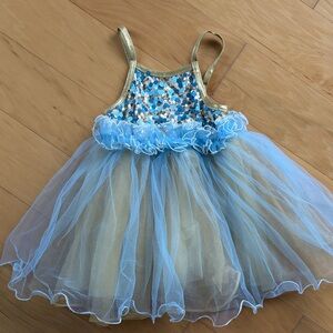 Blue and Gold Sparkle Tulle Girls Curtain Call Costume Dress Size Small